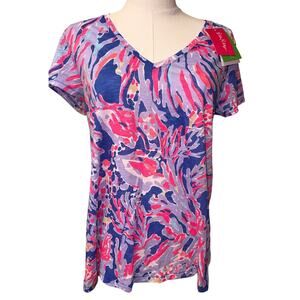 Lilly Pulitzer Summer Spring Top V-Neck Pink Purple Size Pattern Small S NEW NWT